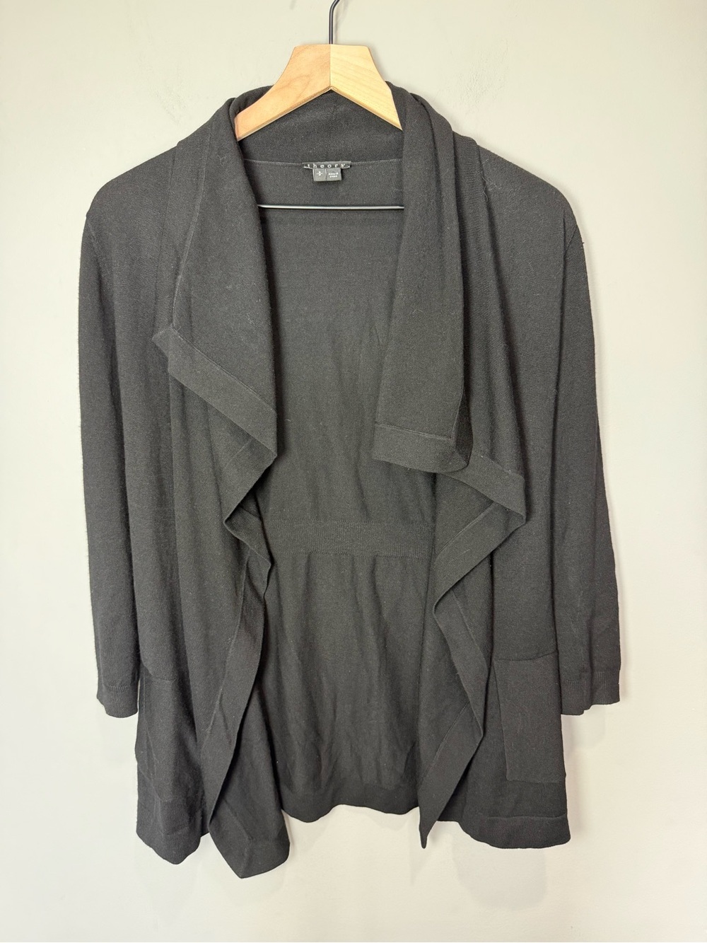 Theory Maritza B New Steady Black Wool Blend Open Front Cardigan S